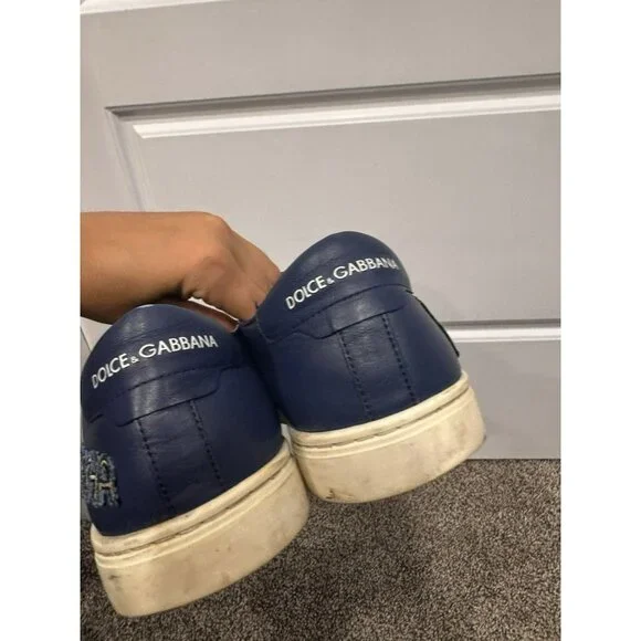 Dolce & Gabbana Men’s London Jazz Patches Slip On Blue Leather Shoes Size 10 - Picture 9 of 10